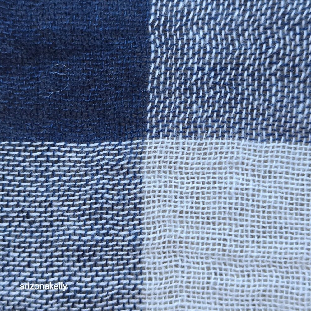 Large Wool Square Scarf Lightweight Buffalo Plaid Navy & White - Picture 3 of 7